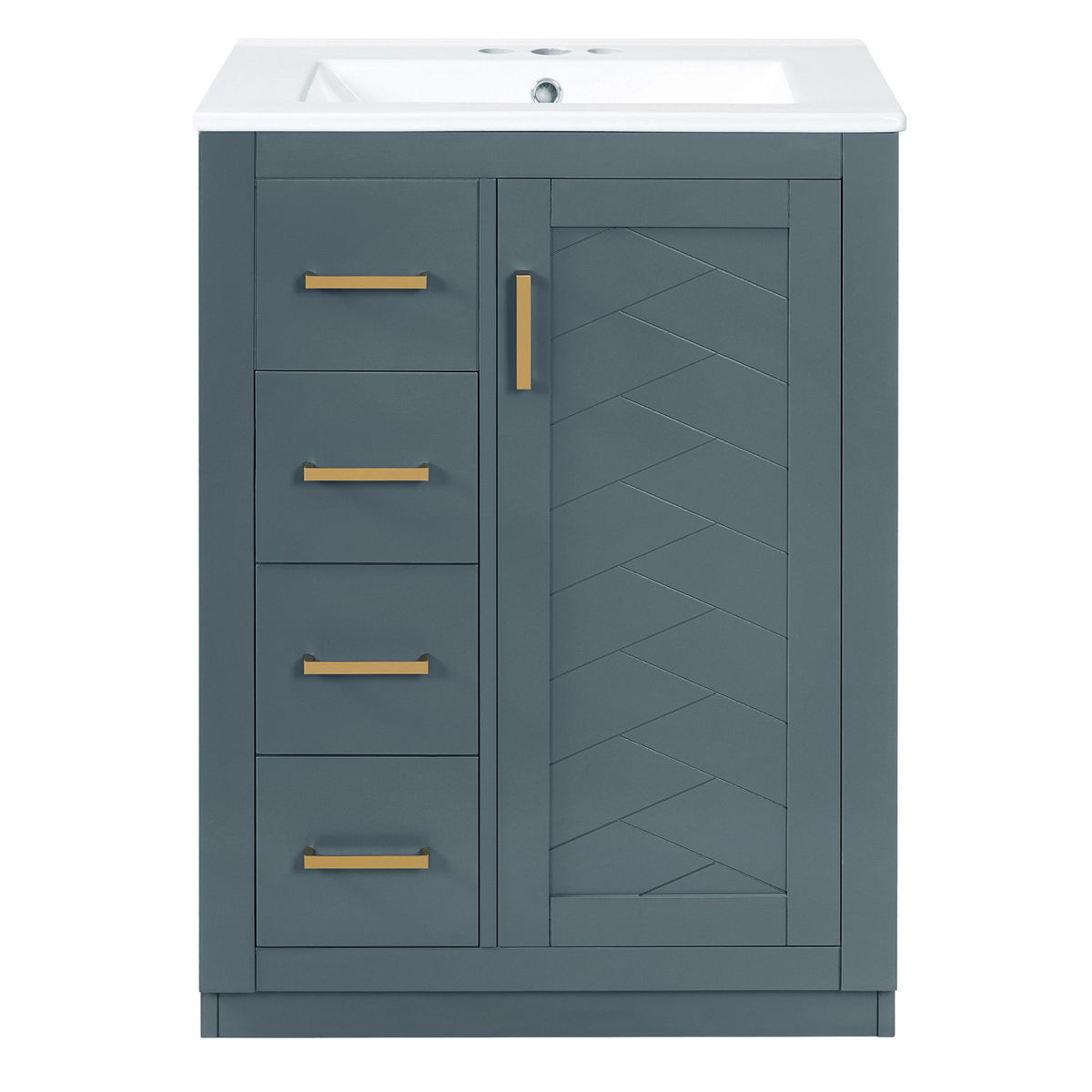 Bathroom Vanity With Integrated Sink, Rectangular Cabinet With 1 Door And 3 Drawers