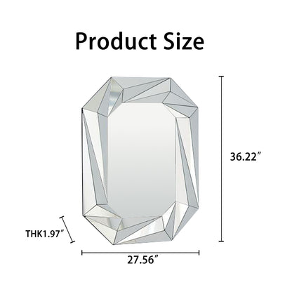 Diamond Shaped Wall Mirror With Beveled Edge Frameless Design - Silver