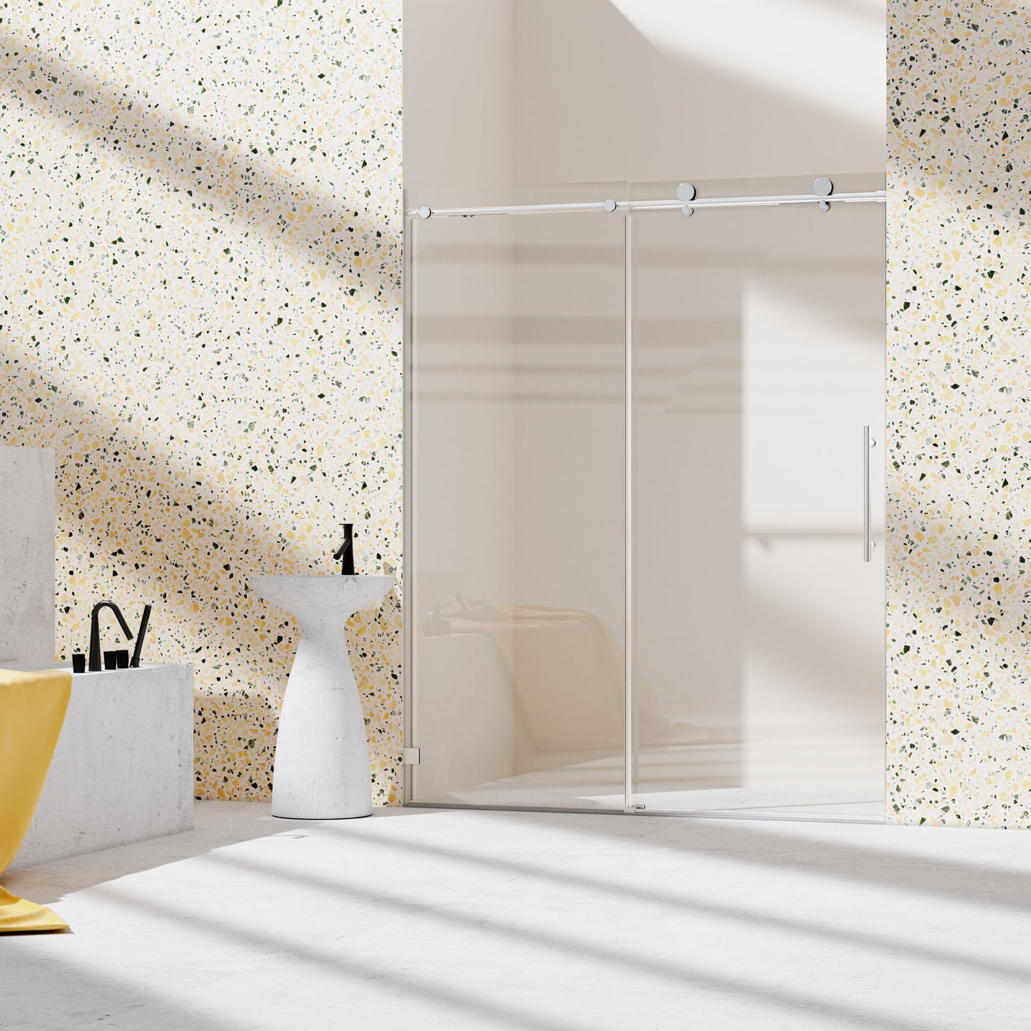 Frameless, Single Sliding Soft Close Shower Doors, 5/16" Sgcc Tempered Glass