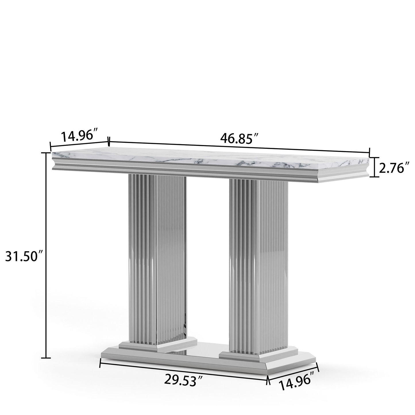 Printed Top Rectangular Console Table, Base With Mirrored Finish