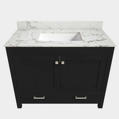 Bathroom Vanity Set, Fluted Cabinet, Soft Close Doors & Drawers, Single Faucet Hole, Sink Included - Black