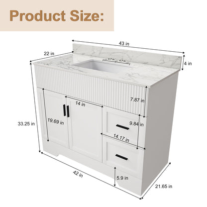 Bathroom Vanity Set, Fluted Cabinet, Soft Close Doors, 3 Faucet Holes, Sink Included - White