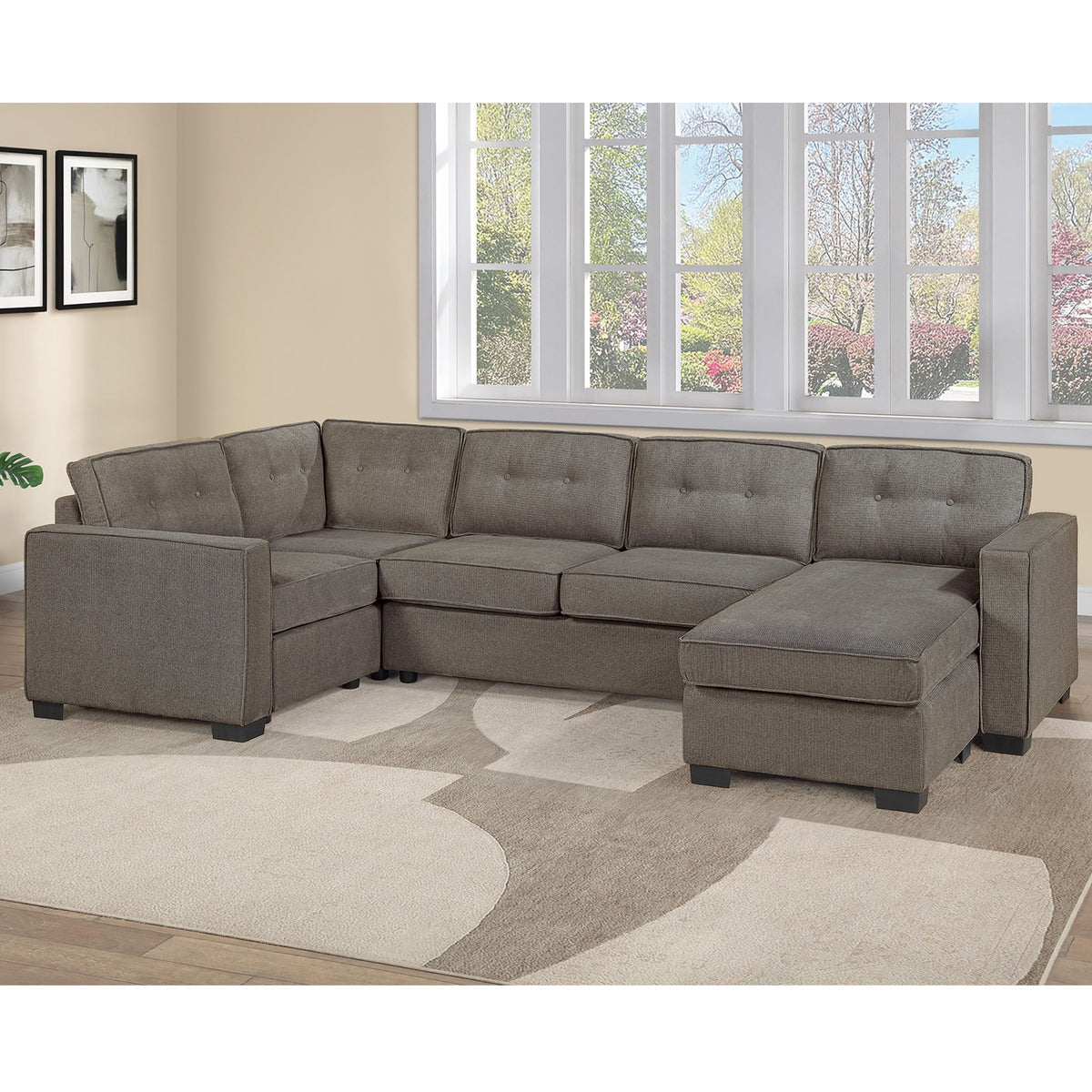 Reversible Chaise U - Sectional Couch, Living Room 3 Piece Set
