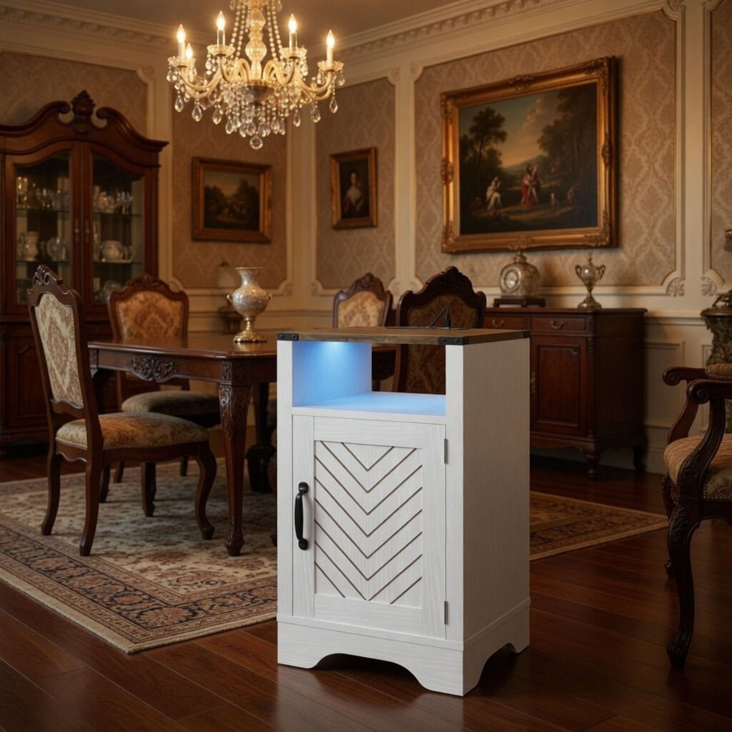 Farmhouse Nightstand With Charging Station & Storage