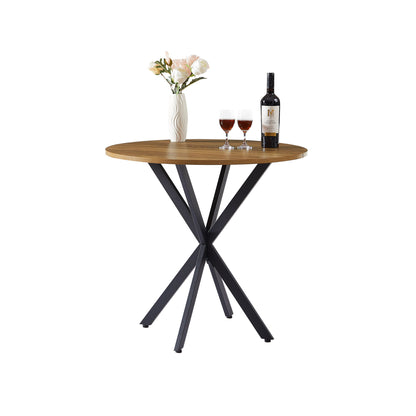 Vintage Round Dining Table With Metal Legs For 2 - 4 People, Wood Top - Brown