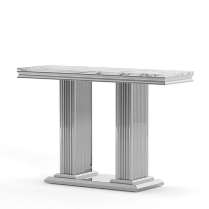 Printed Top Rectangular Console Table, Base With Mirrored Finish