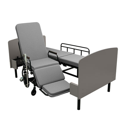 Dual Motor 3 In 1 Electric Nursing Bed Convertible To Wheelchair & Stretcher - Gray