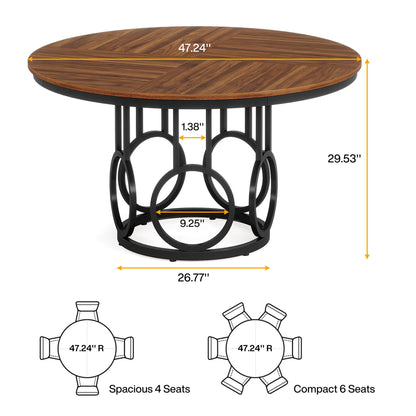 Round Dining Table For Kitchen & Dining Room - Brown / Black