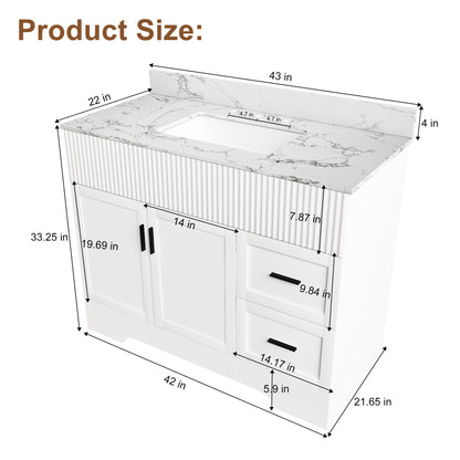Bathroom Vanity Set, Fluted Cabinet, Soft Close Doors & Drawers, 3 Faucet Holes, Sink Included - White