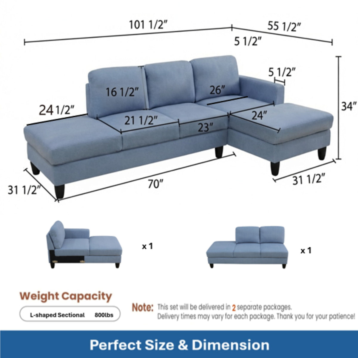 L - Shaped Sectional Sofa With Chaise & Ottoman