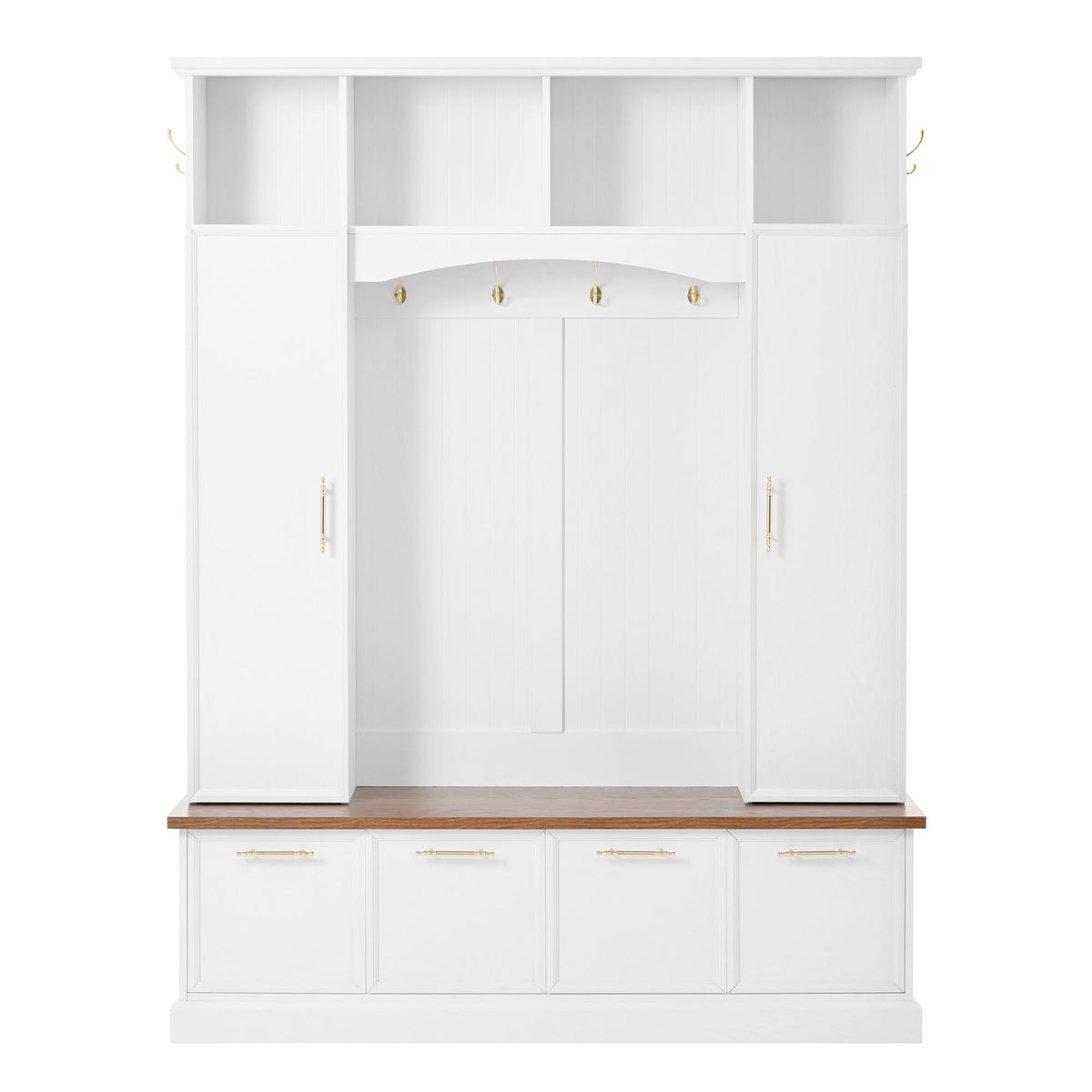 4 In 1 Hall Tree With Hooks & Handles, Adjustable Shelves, Coat & Shoe Rack For Mudroom
