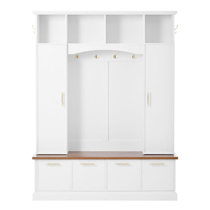4 In 1 Hall Tree With Hooks & Handles, Adjustable Shelves, Coat & Shoe Rack For Mudroom