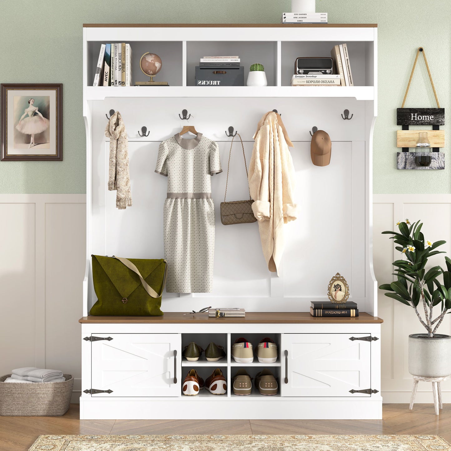Farmhouse Hall Tree With Bench And Shoe Storage