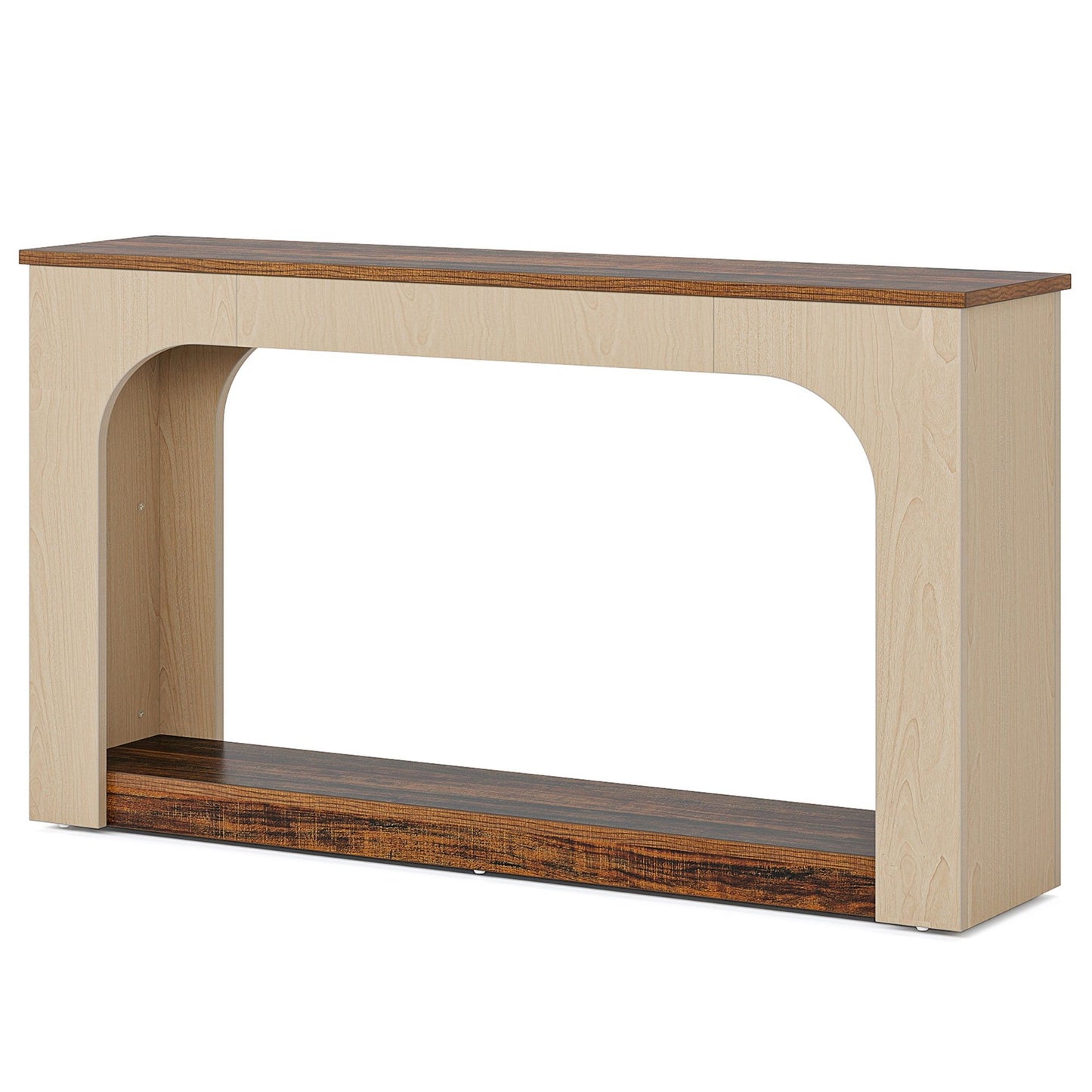2 Tier Narrow Console Table With LED Lights For Entryway - Brown