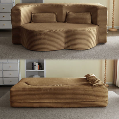 Floor Convertible Sleeper Sofa Bed With 2 Pillows