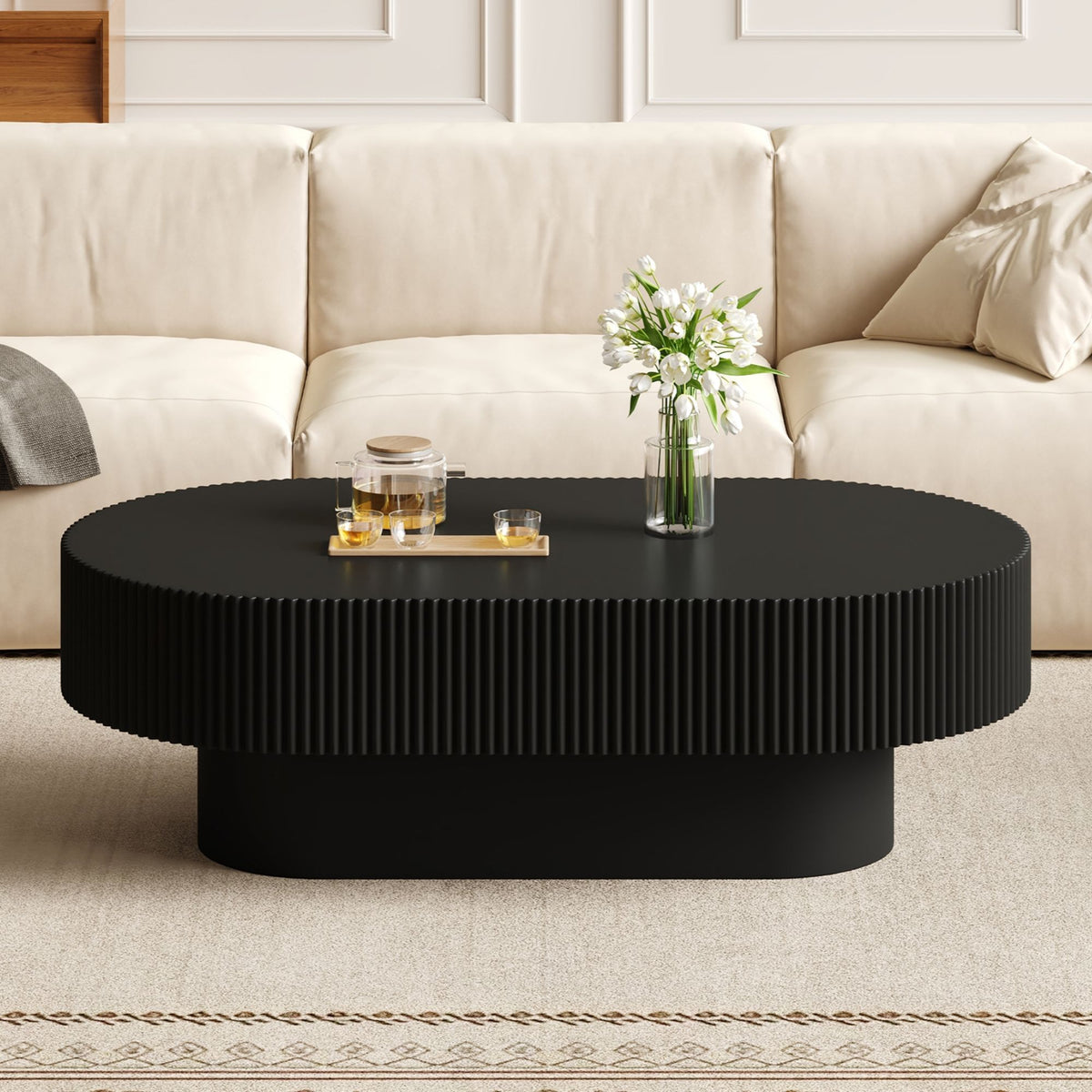 Oval Coffee Table With Thick Tabletop For Living Room