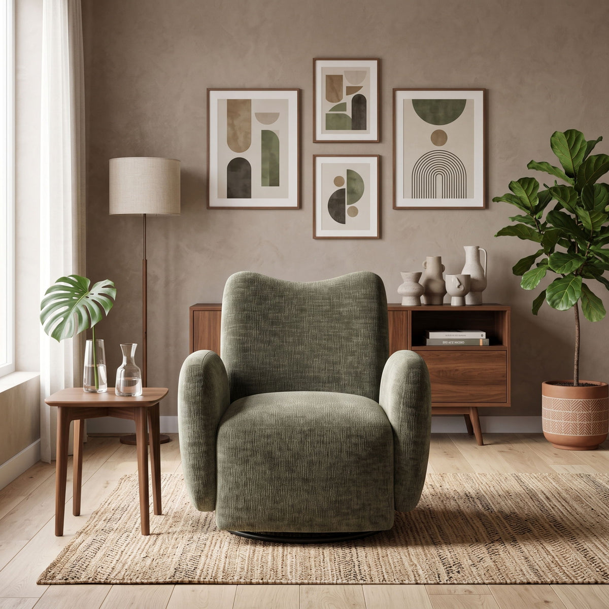 360° Swivel Accent Chair For Living Room - Olive Green