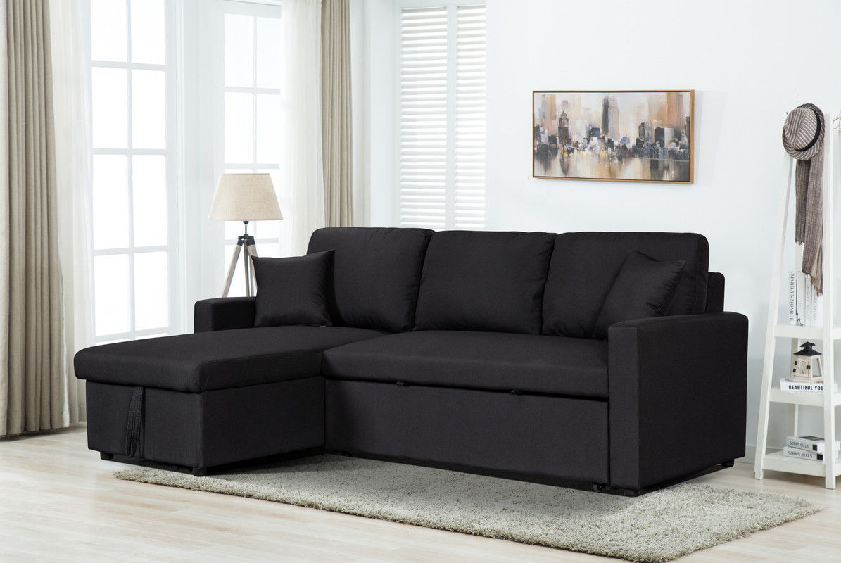Paisley - Fabric Reversible Sleeper Sectional Sofa With Storage Chaise
