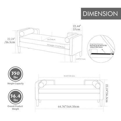 Upholstered Corduroy Flip Top Storage Bench For Living Room