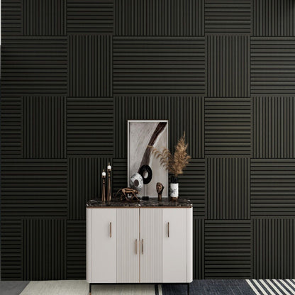 Acoustic Panels With Strip Design, Sound Absorbing Wall & Ceiling Panels (Set of 4) - Matt Black