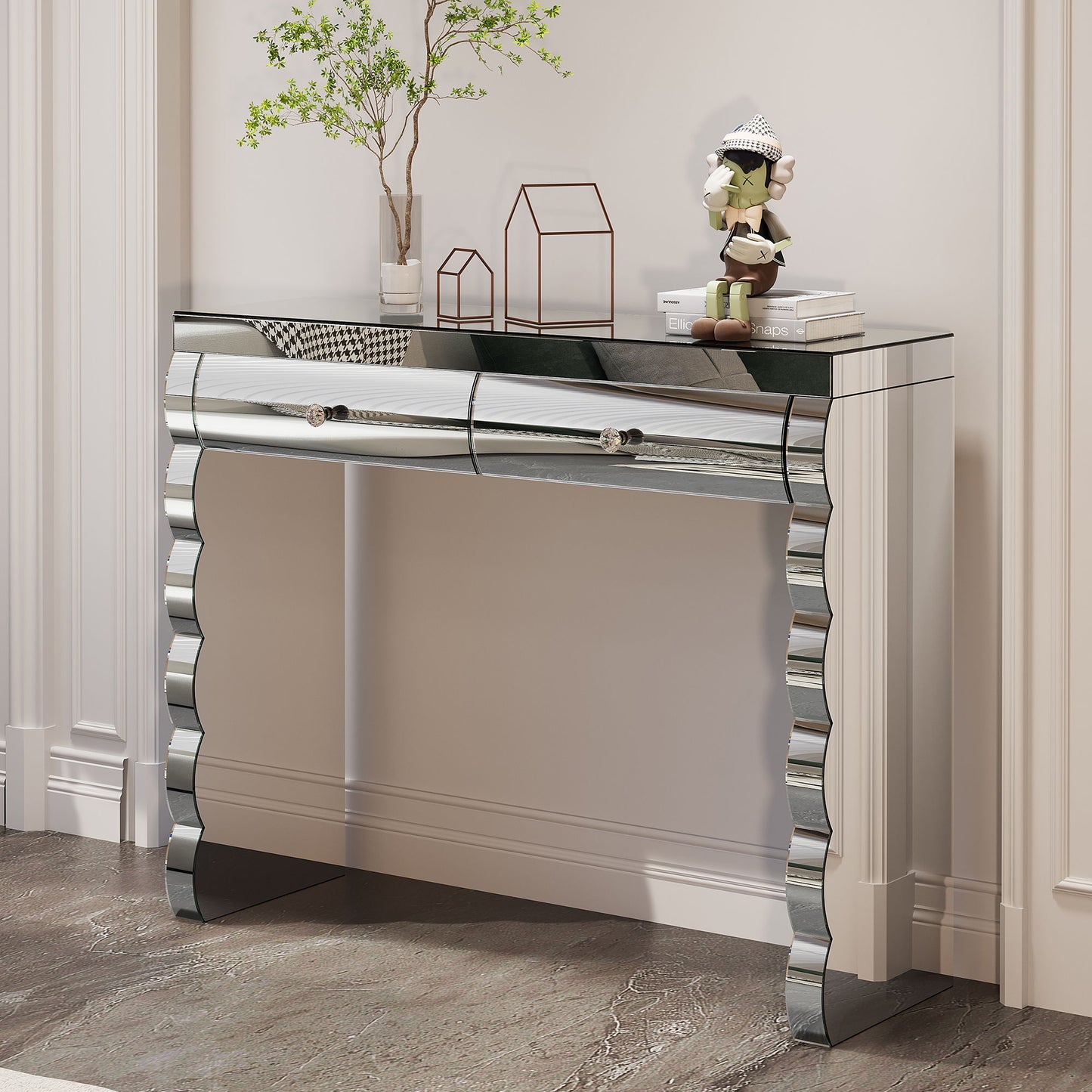 Console Table With 2 Drawers For Living Room - Silver
