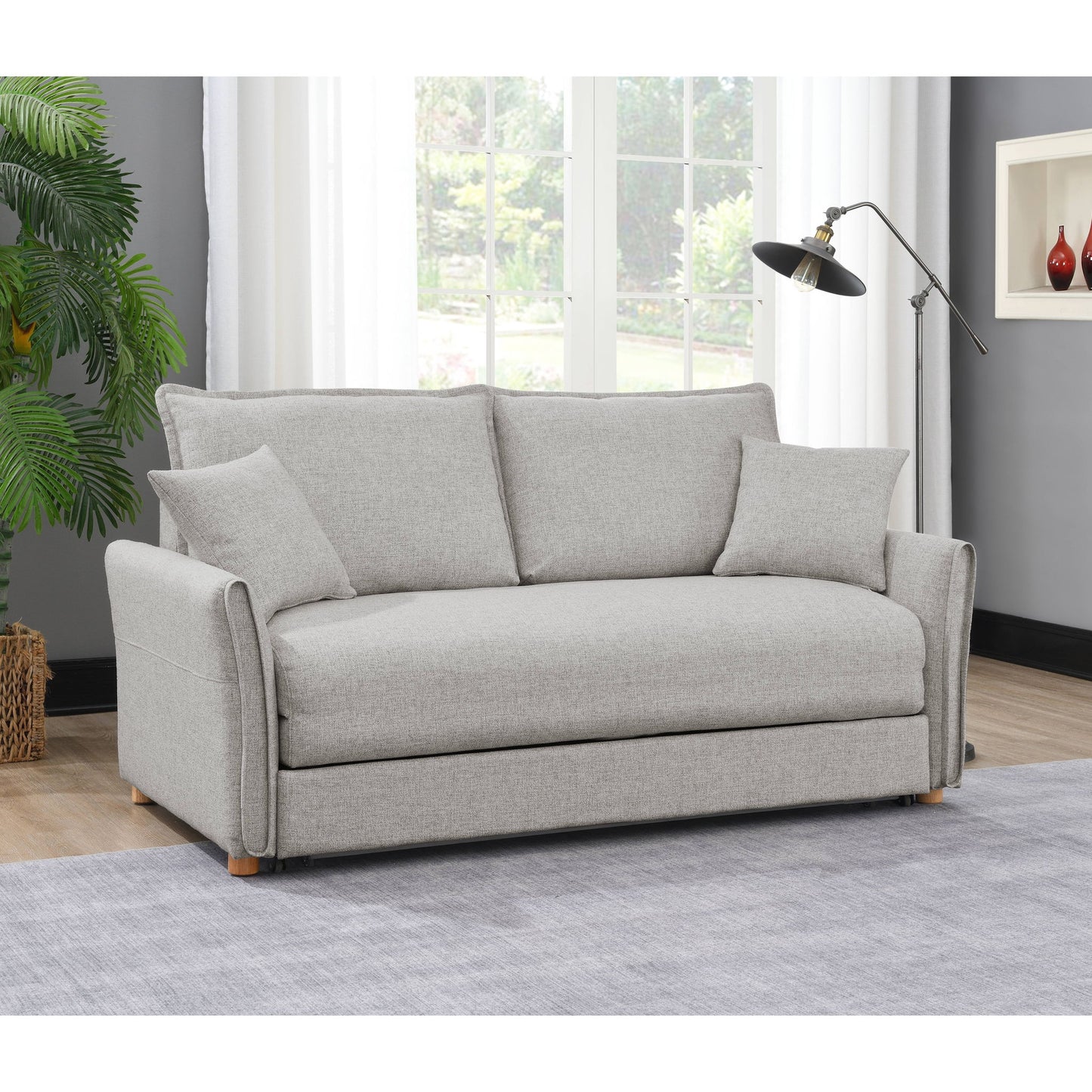 Oren - Chenille Sleeper Sectional Sofa With Storage 2 Toss Pillows - Gray
