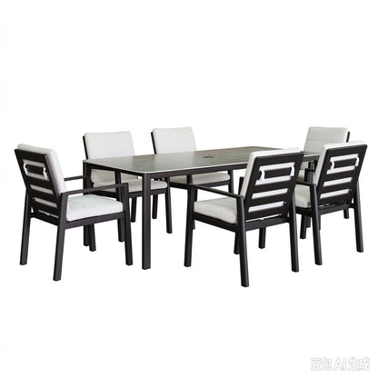 Verona - Dining Outdoor 7 Pieces Set - Dark Espresso / Gray / Off White