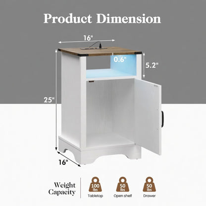 Farmhouse Nightstand With Charging Station & Storage