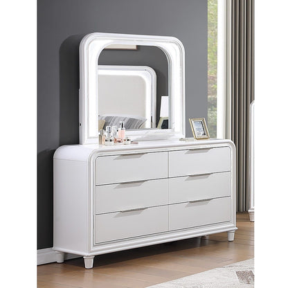 Pearl Dresser With Mirror 6 Drawers Spacious Storage - White