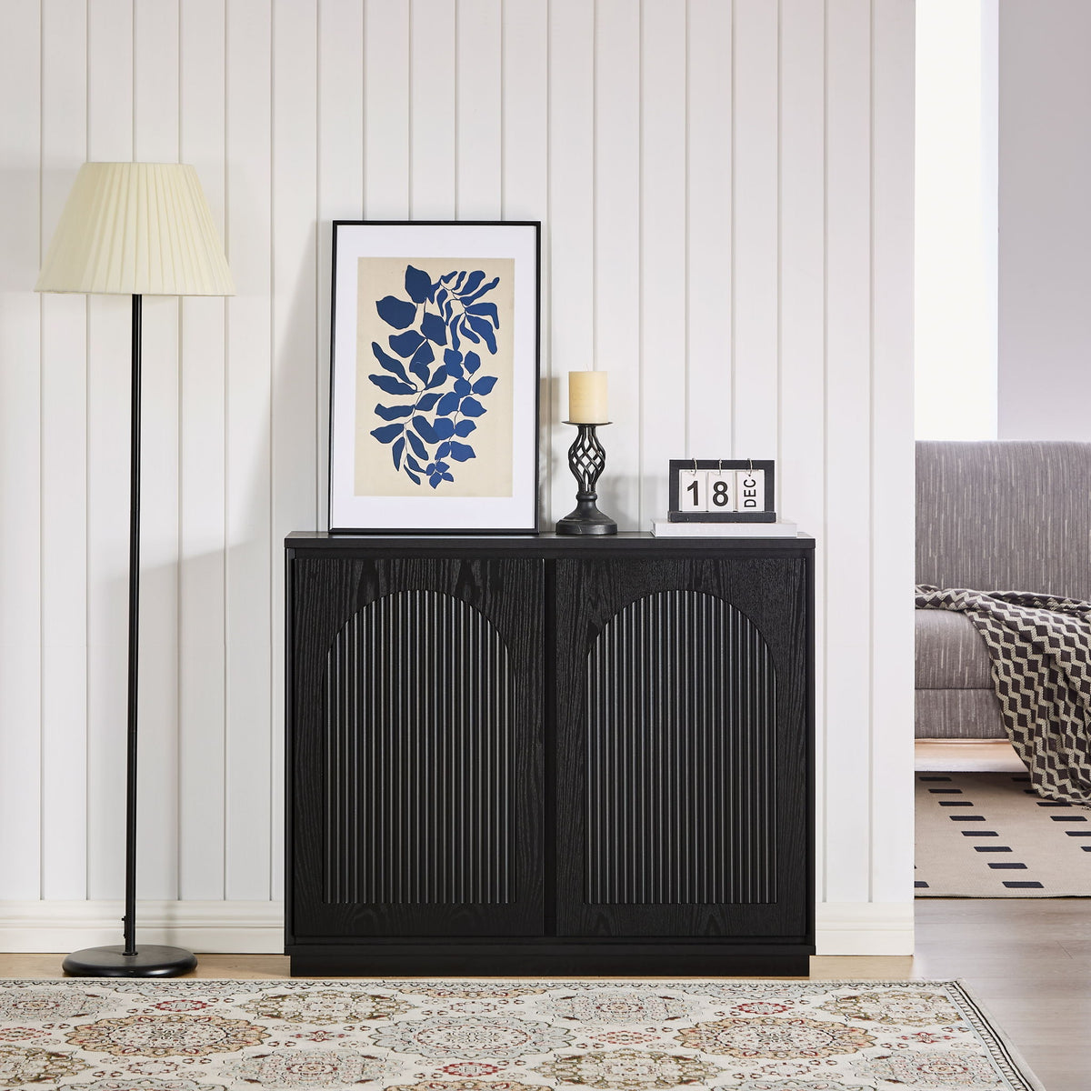 Arched Sideboard Cabinet With 2 Outlet Holes, Storage Buffet Cabinet