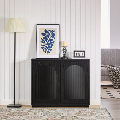 Arched Sideboard Cabinet With 2 Outlet Holes, Storage Buffet Cabinet