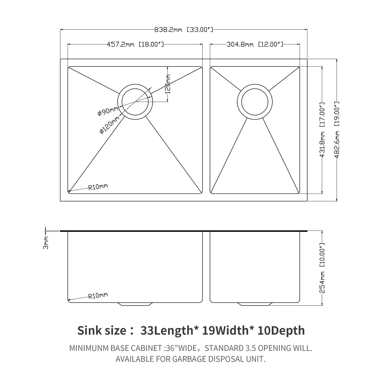 Modern Double Bowl Undermount Kitchen Sink 50 / 50 Design Stainless Steel