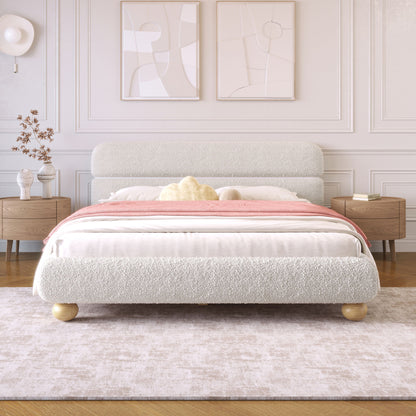 Queen Size Low Profile Upholstered Bed - White