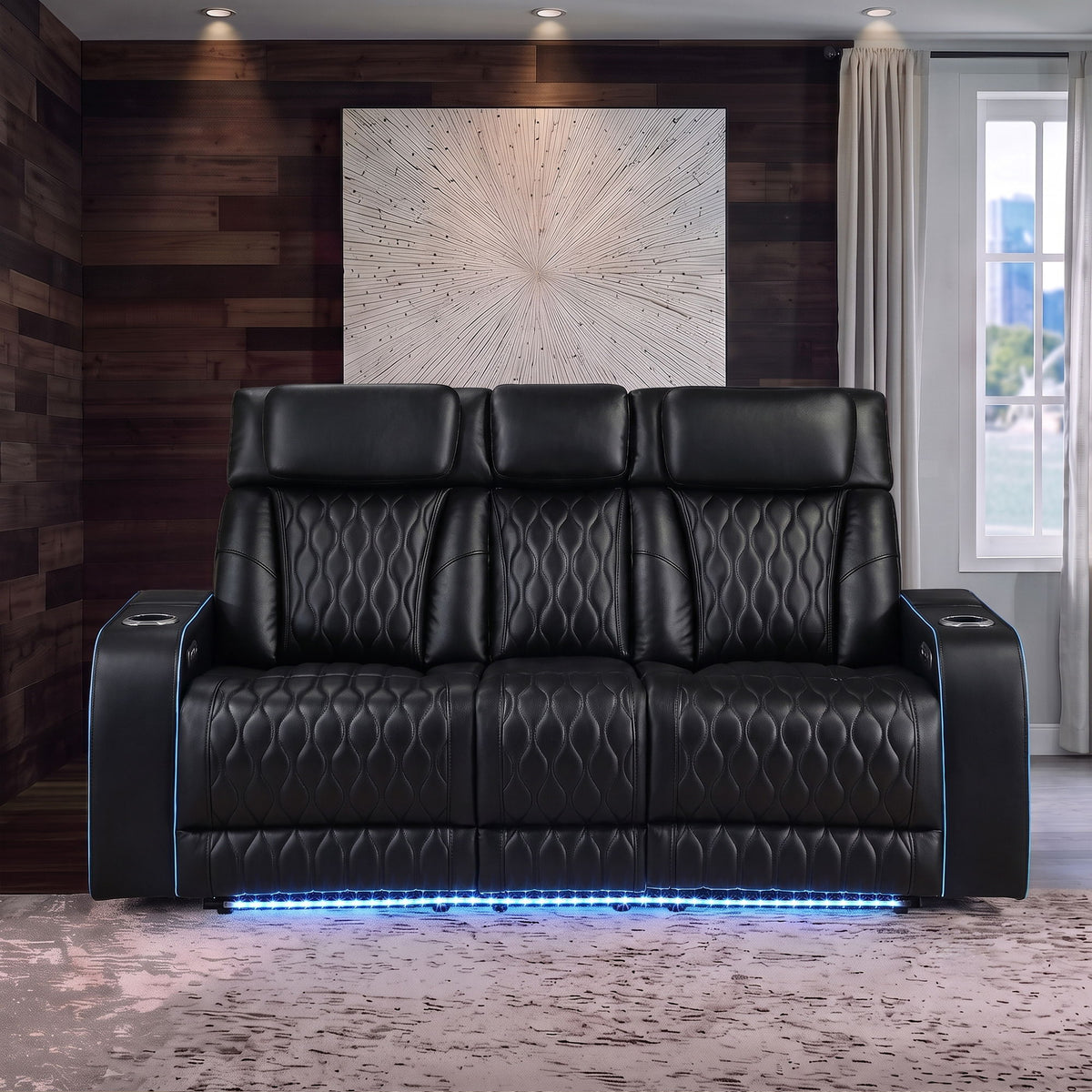 Electra - Power Reclining Sofa With Power Headrests, Drop Down Table, Reading Light, Massage, LED Lighting And USB Control