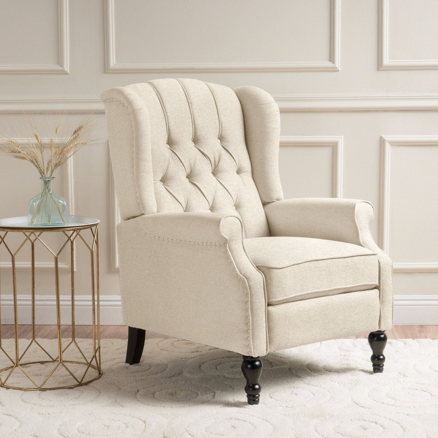 Armchair Recliner With Pushback Mechanism And Wingback Design