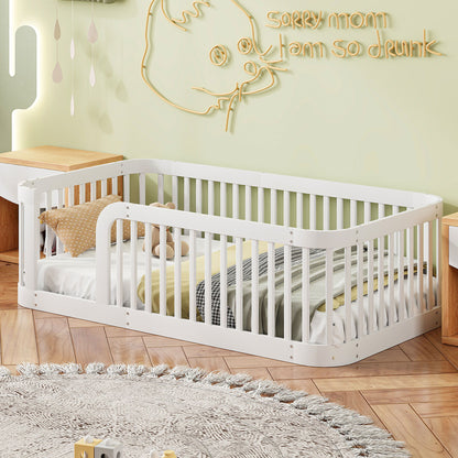 Wood Floor Bed Frame With Fence