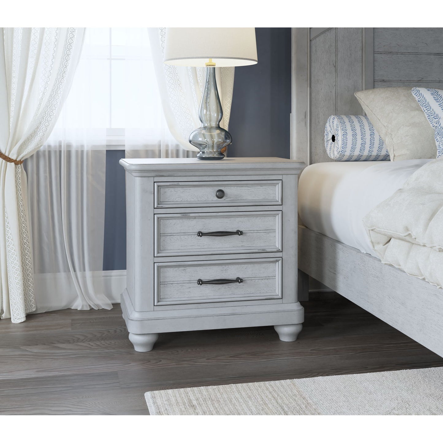 3 Drawer Nightstand With USB - Gray - Wood