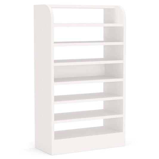 8 Tier Tall Shoe Rack, Wooden Shoe Storage Cabinet, Entryway Organizer - White