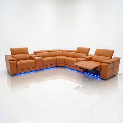 L - Shaped Recliner Sectional Sofa With Bluetooth Speakers, Wireless Charging, LED Lights