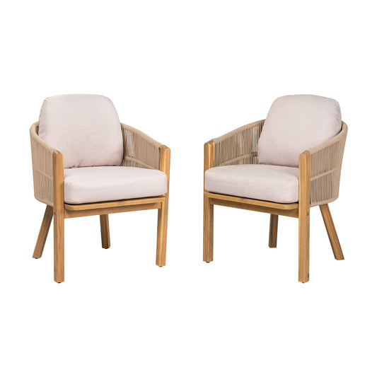 Grotta - Outdoor Dining Arm Chair (Set of 2) - Teak / Beige