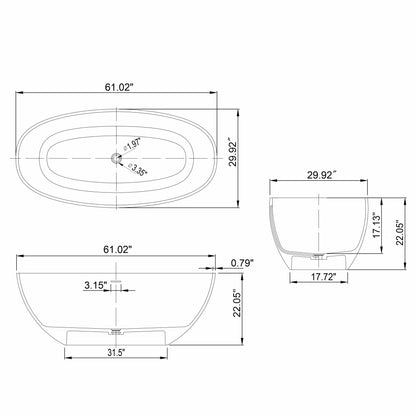 Freestanding Bathroom Bathtub With Ergonomic Design