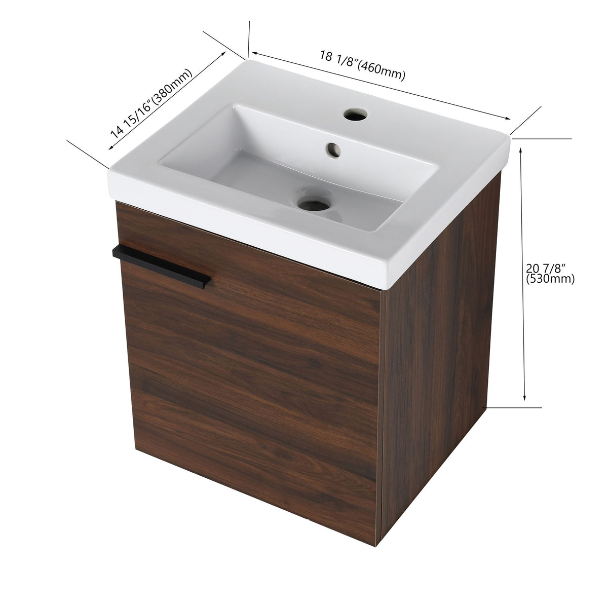 18" Wall Mounted Bathroom Vanity With Sink, Compact Vanity For Small Bathrooms - California Walnut