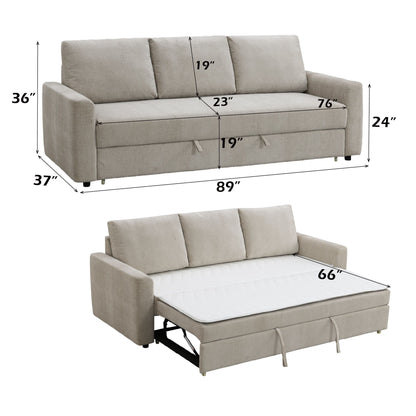 Leira - Linen Pull Out Sleeper Sofa - Beige