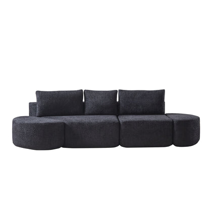 V - Shaped Modular Sofa Set & 3 Pillows And 2 Curved Ottomans For Living Rooms - Black