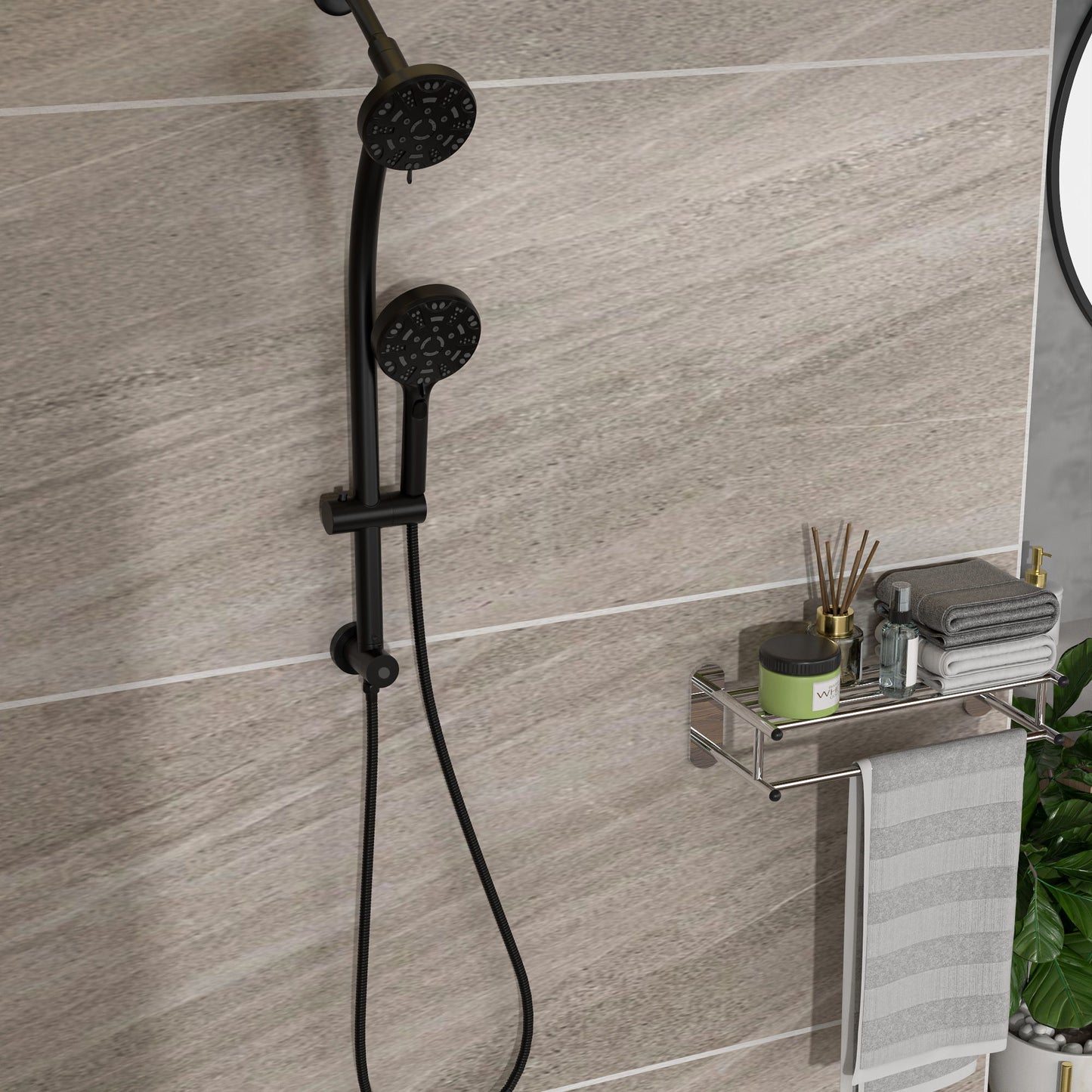 Multi Function Dual Shower Head System With 4.7" Rain Showerhead, 8 Function Hand Shower, Adjustable Slide Bar