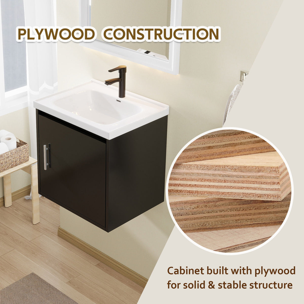Floating Bathroom Vanity Combo, Wall Mounted Cabinet With Sink & Soft Close Doors For Small Bathrooms
