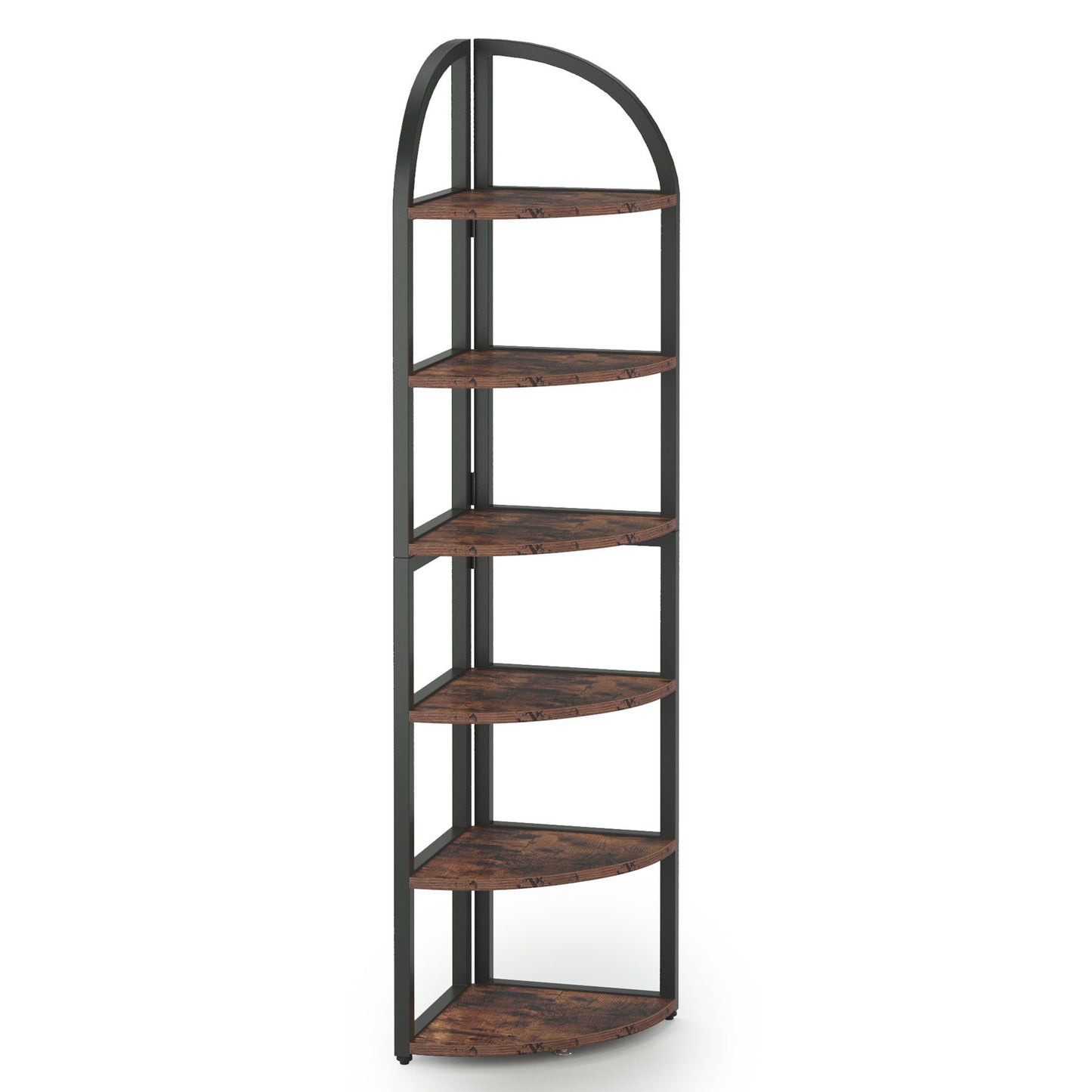 Tall 6 Tier Corner Shelf, Freestanding Bookshelf For Living Room - Rustic Brown