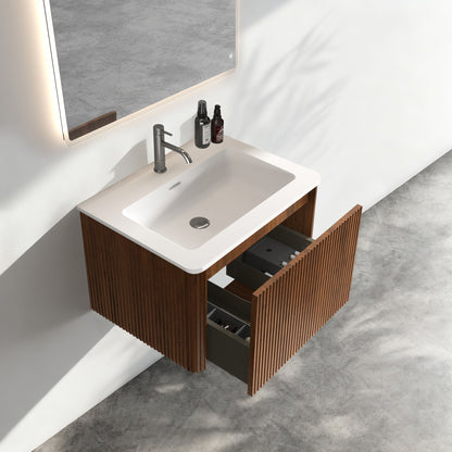 Etna - Striped Bathroom Vanity With Ceramic Sink, Wall Mounted Floating Bathroom Vanity For Modern Bathroom