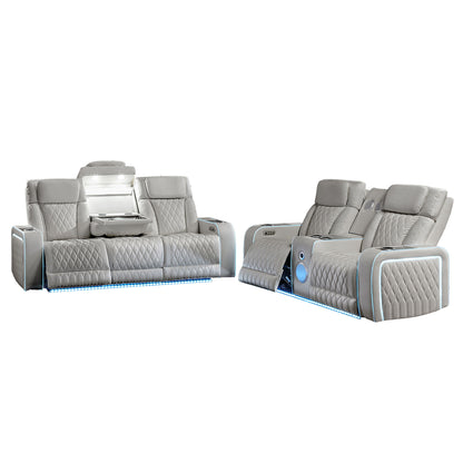 Electra - 3 Piece Power Reclining Sofa, Loveseat And Recliner Set With Power Headrests, Massage And LED Lighting