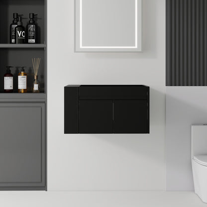 Floating Bathroom Vanity Cabinet, Soft Close Double Drawers, Open Side Storage, Wall Mounted, Cabinet Only